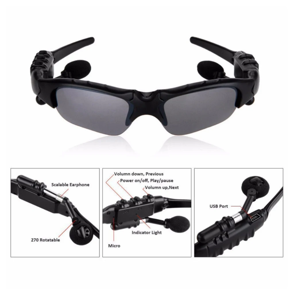 Wireless Sports Bluetooth 4.2 Sunglasses Headset Headphone for Men Earpiece