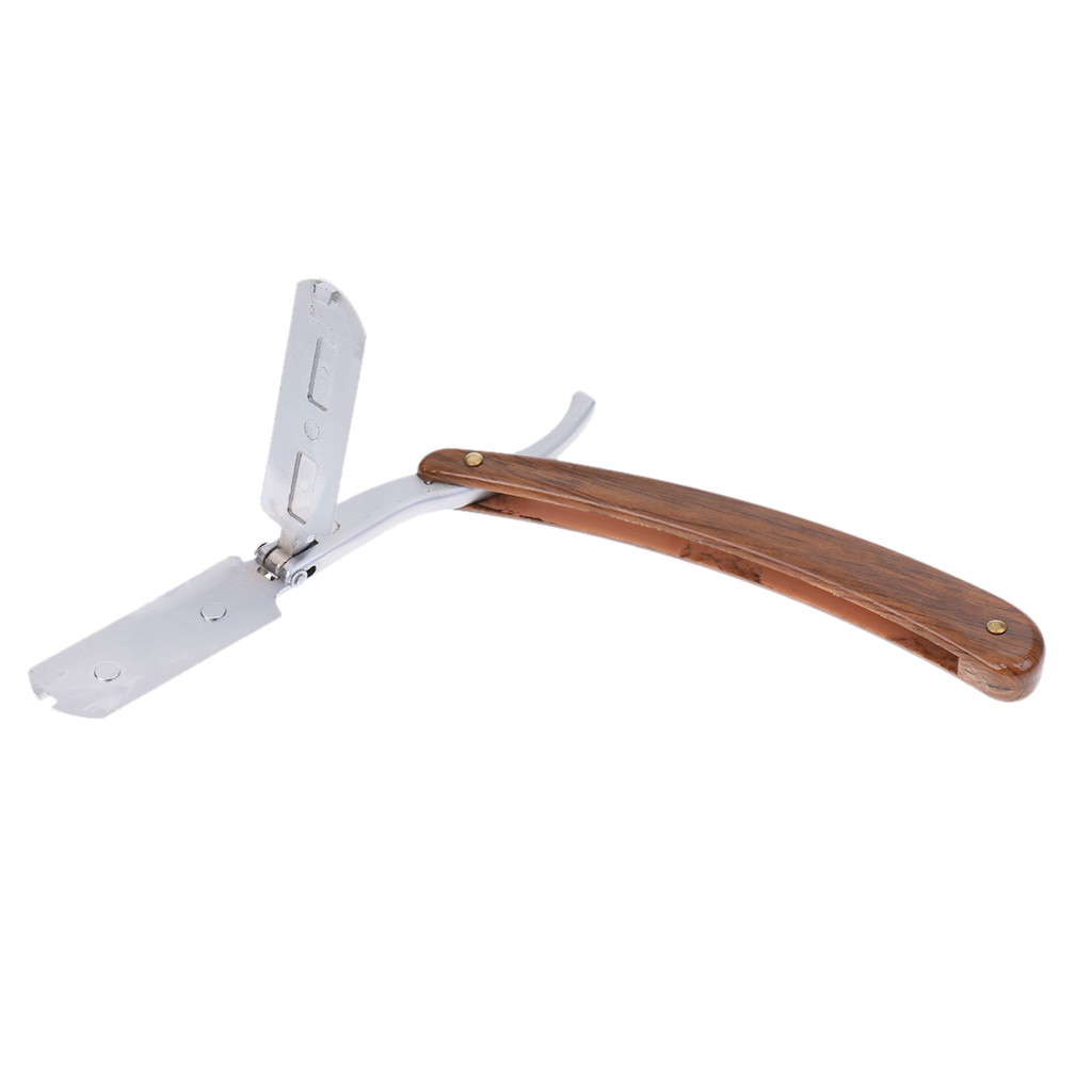 Men's Vintage Wooden Handle Folding Zinc Alloy Barber Shaving Straight Razor with Storage Box