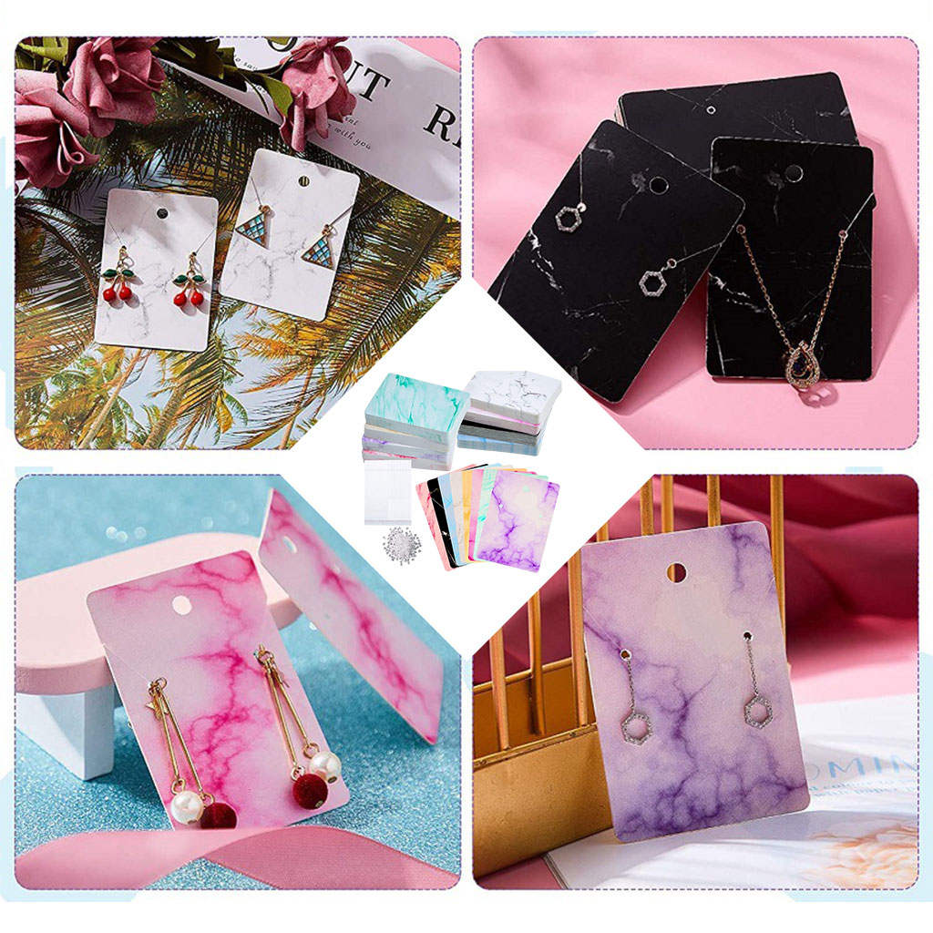 800 Pieces Earrings Display Card Kraft Tags 8 Colors with 200 Self-Sealing Bags Fashion Holder for Necklace Jewelry Storage DIY