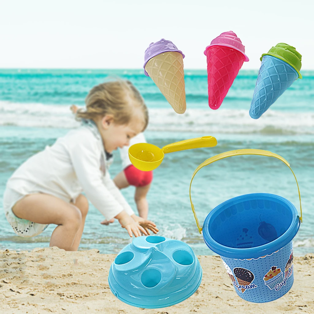 8pcs/set Kids Plastic Beach Bucket Ice Cream Moulds Play Toy Set Summer Activity Toys for Kids 3-6 Years Old