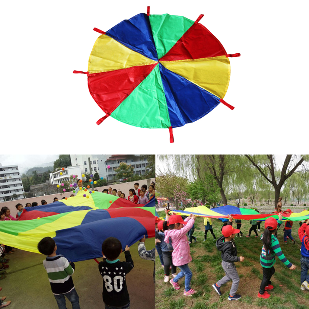 6~16 Foot 4 Colors Kids Play Parachute Tent with 8 Handles Activities Toys