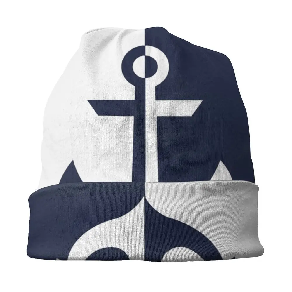 Nautical White Navy Blue Anchor Bonnet Hats Outdoor Skullies Beanies Hats Men Women Adult Winter Knitting Hats Warm Unisex Caps