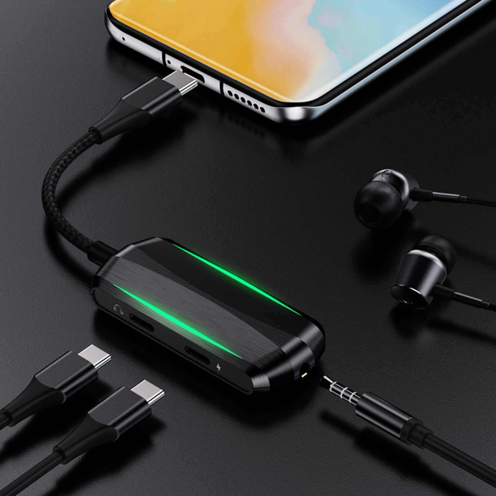 3-In-1 USB C to 3.5mm Audio Adapter PD3.0 60W Fast Charging Converter for USB C Cellphones Plug and Play Headphone Jack Dongle