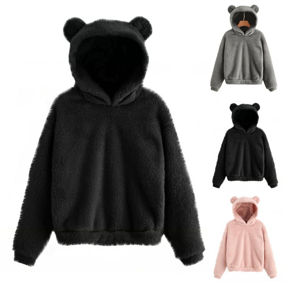 longa coelho orelha capuz moletom bonito pelúcia quente casual hoodie topos