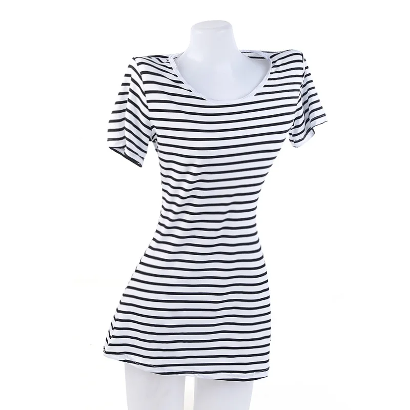 Women's striped sea soul rest leisurely waist round neck dovetail short-sleeved dress summer dresses