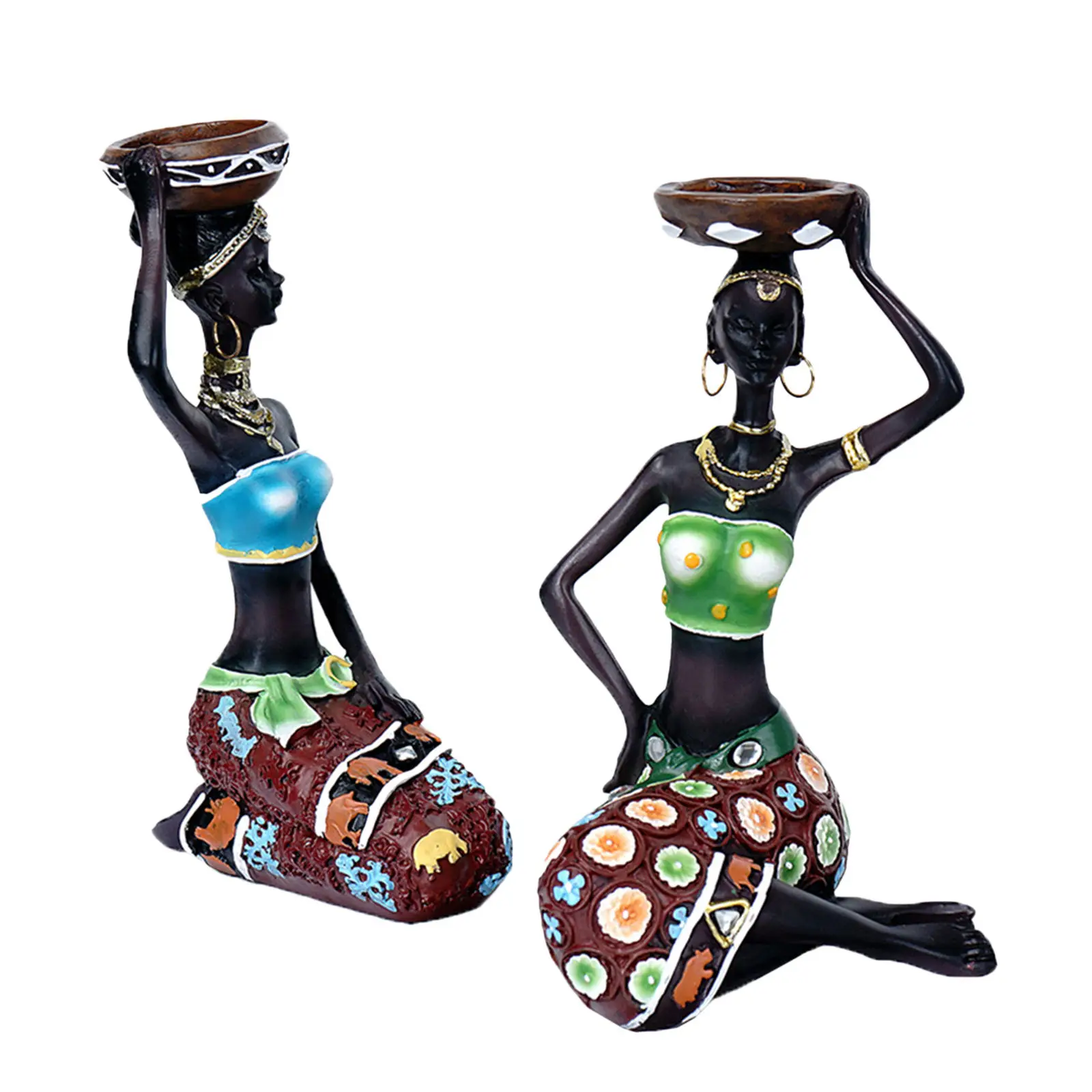 Vintage African Lady Candle Holder Decorative Statue Sculptures Candleholder