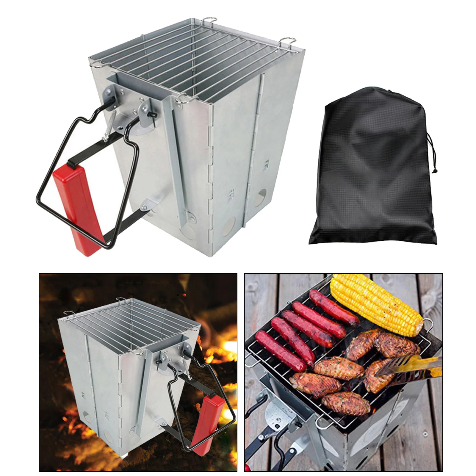 Charcoal Chimney Starter BBQ Accessory ? Galvanised Iron Charcoal Starter, Collapsible, Easy to Assemble