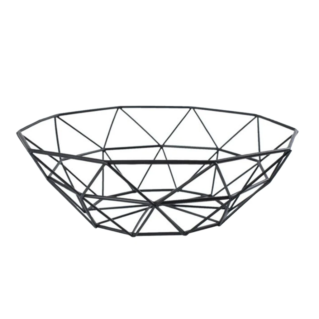 Large Black Geometric Metal Wire Decorative Fruit Storage Basket Table Fruit Bowl for Kitchen Countertop