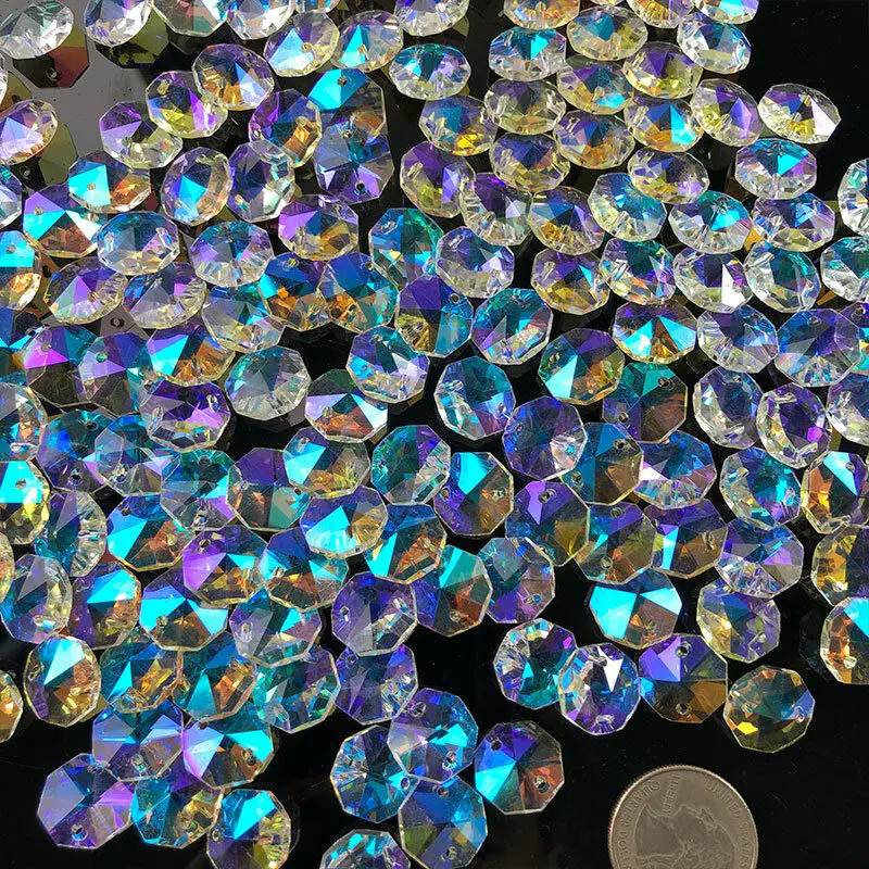 50PC AB  Octagonal Bead Faceted Crystal Prism Chandelier Hanging Suncatcher DIY 