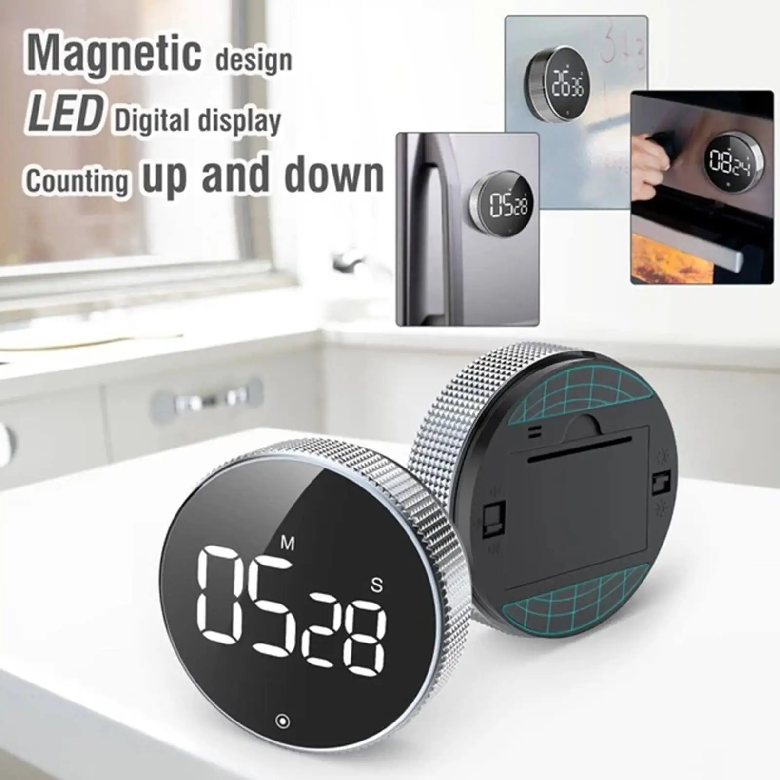 LED Digital Kitchen Timer Volume Adjustable Silent Timer Count Down Alarm Counter Clock Countup for Shower Cooking Study Work
