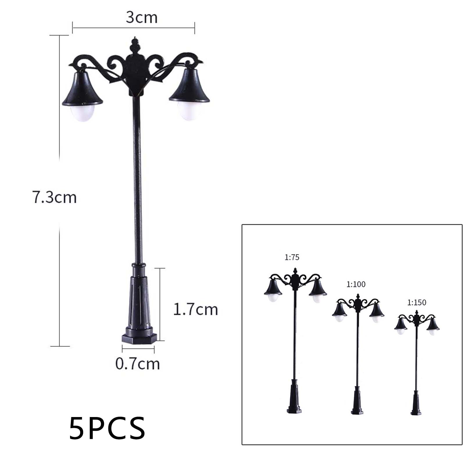 5/Set Model Train Lamppost Mini Garden Lawn 3V LED Lights Lamp Post Layout