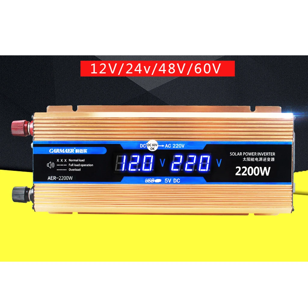 DC12-48V to AC220V Pure Sine Wave Power Inverter Voltage Converter with USB Charging Ports Camping Outdoor