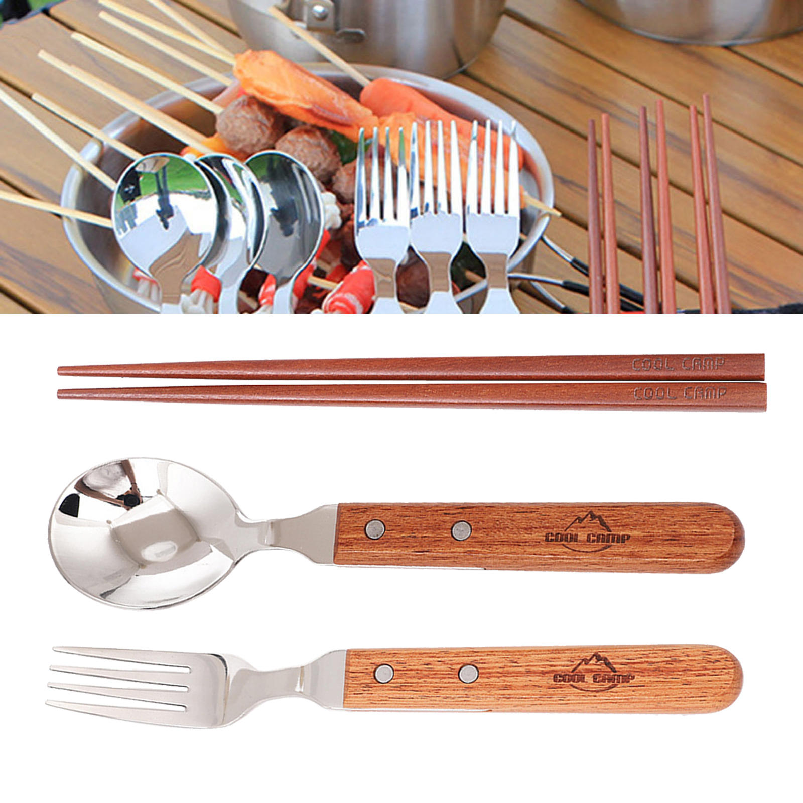 Lightweight Outdoor Camping Tableware Cutlery Cookware Backpacking Dinner Picnic Single Flatware Wood Utensils for Adults Kids