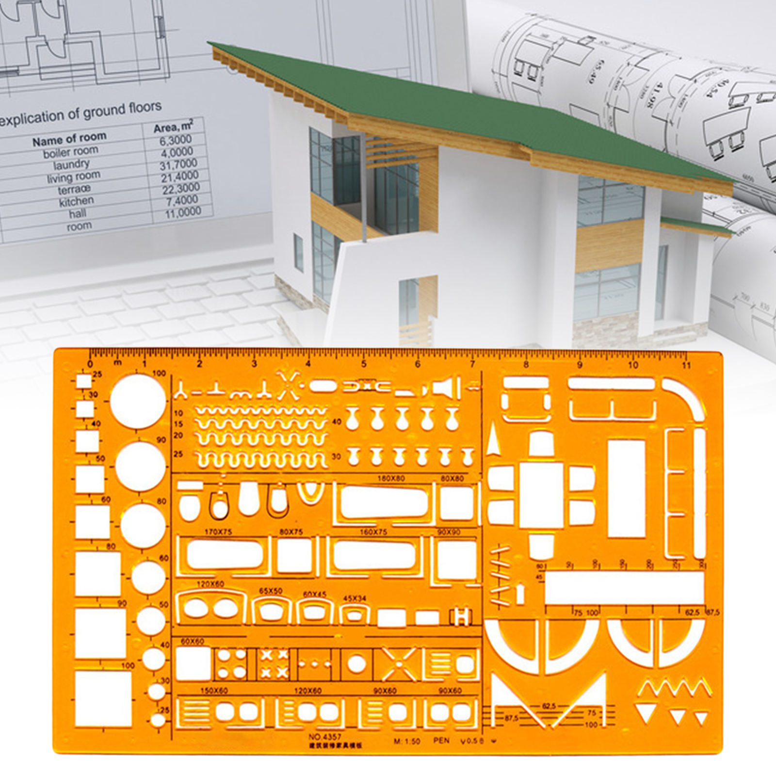 1:50 Scale Templates Ruler Architecture Measuring Drainage Stencil for Furniture Drawing Building Interior Design House Plan