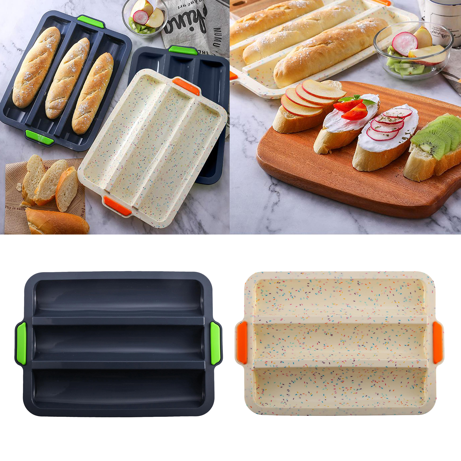 Silicone Lasagna Trio Pan Lasagna Pan Baguette Form French Bread Hot Dog Mold Non Slip Cookware for Roasting Lasagna