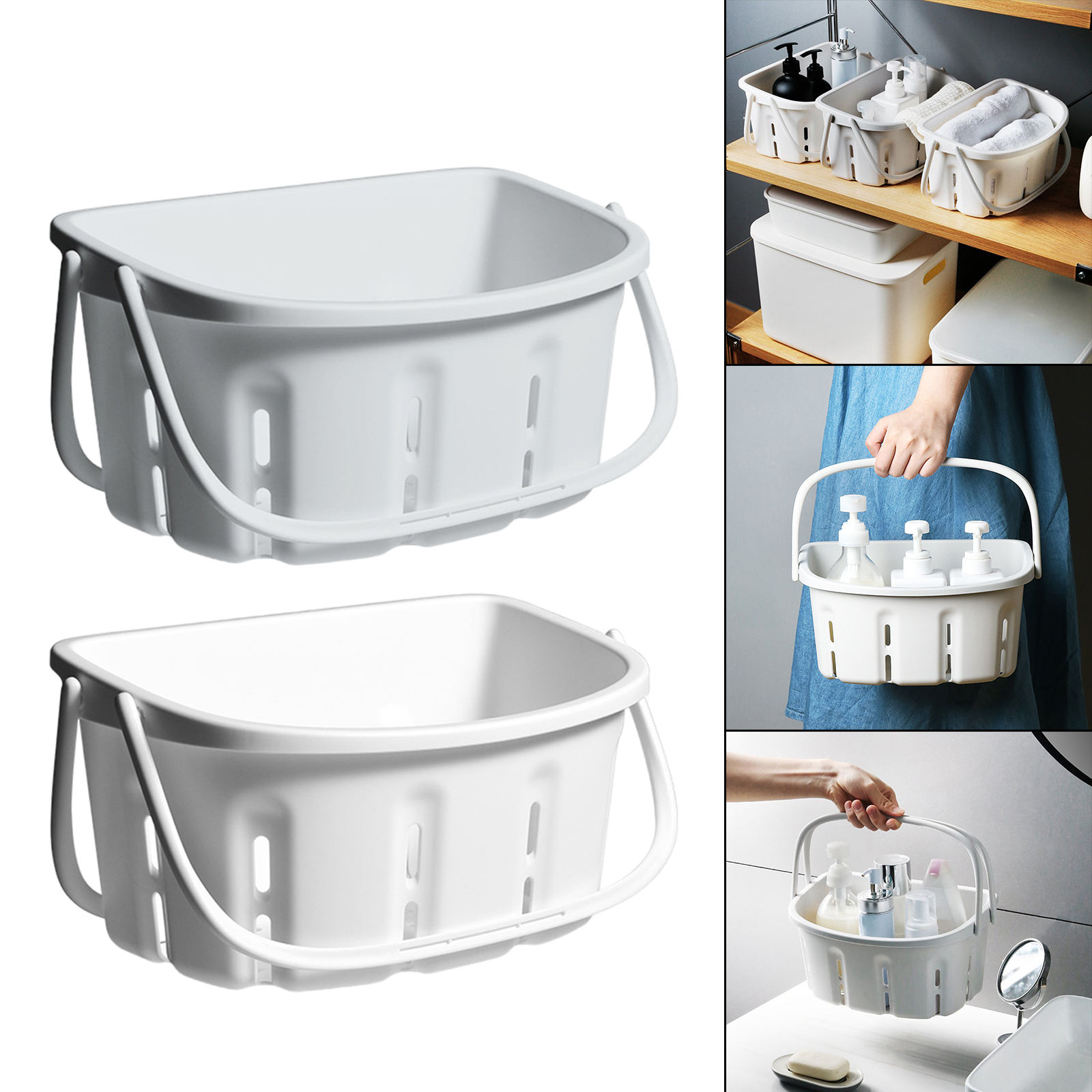 Plastic Shower Caddy Tote Shower with Handles Free Standing Storage Organizer Bin for Dorm Pantry Bathroom 30.5x14x15cm