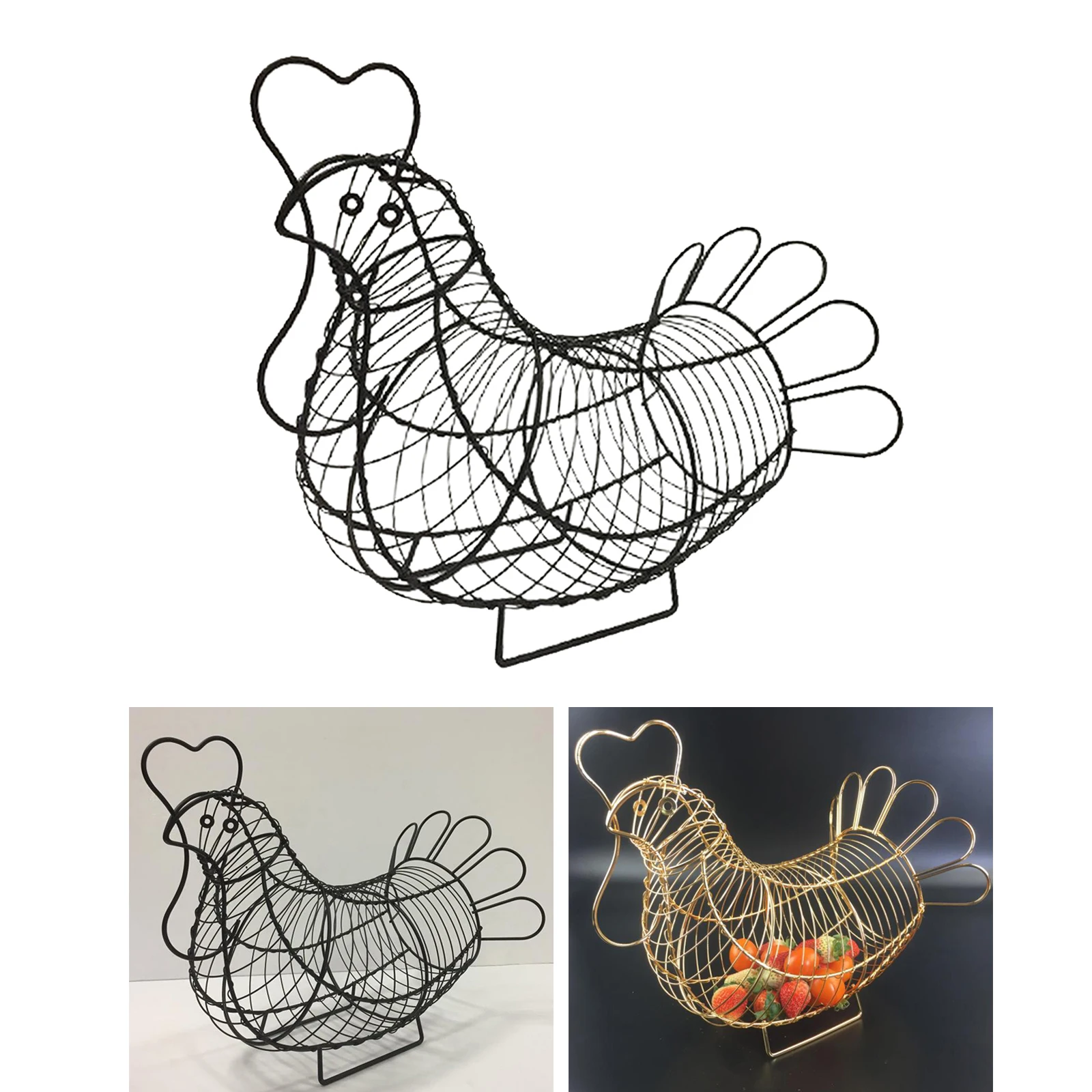 Metal Wire Egg Storage Basket, Hen Egg Wire Holder with Carrying Handle,