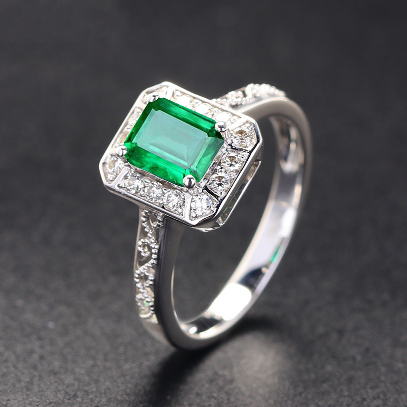 Natural Long Emerald Color Gemstone Rings for Women Silver 925 Fashion Wedding Resizable Fine Jewelry Bohemia Hollowed Out Rings