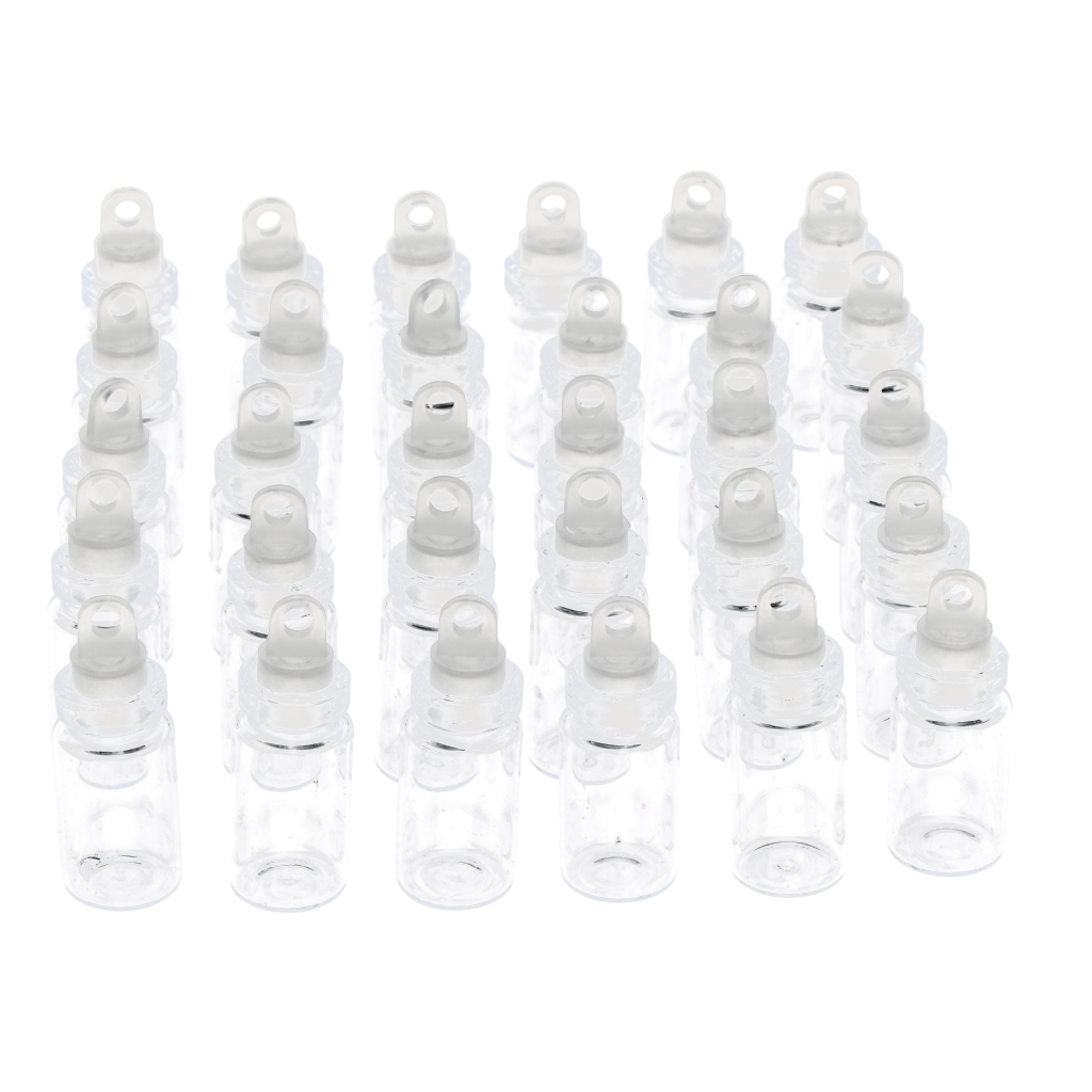 30Pcs Mini Empty Clear Glass Essential Oil Jars  Wishing Bottle Necklace Pendant DIY Vials with Plastic Stopper, 1ml / 2ml