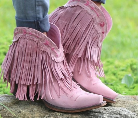 pink cowboy boots with fringe