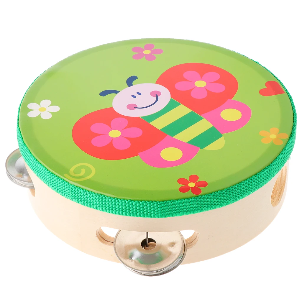 Wood Tambourines Drum Bell Toy Round Clapping Tambourine Drum Percussion Musical Instrument for Kids Children