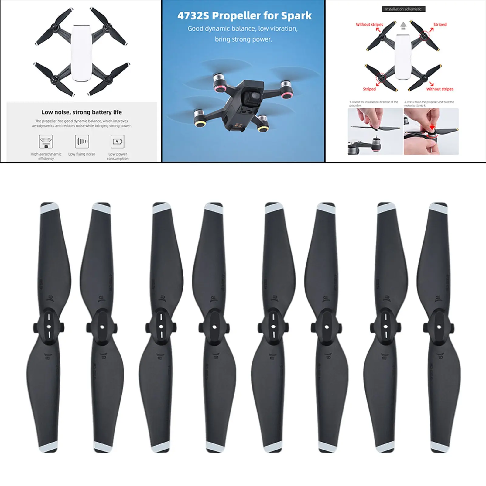 8Pcs Low-Noise Quick Release Propellers Props Set for DJI Spark 4732S RC Drone Quadcopter Spare Parts