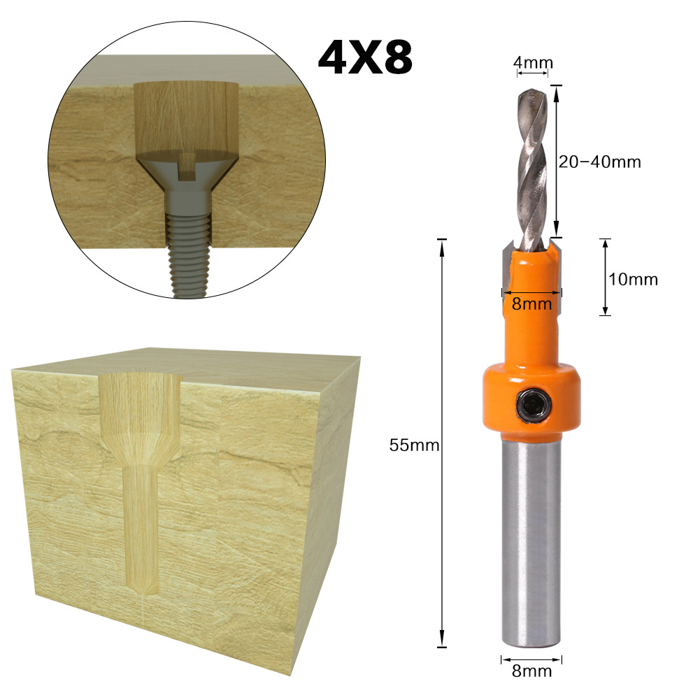 HSS Woodworking Countersink Router Bit Set, Parafuso