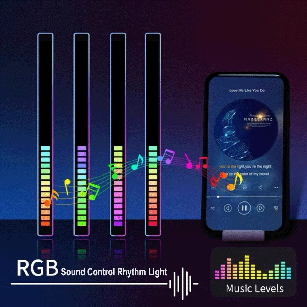 Luz LED con Control de sonido, luz ambiental de ritmo musical activada por voz RGB con 32 LED, lámpara de recogida de 18 colores, luz de ambiente para coche|Artículos de fiesta fluorescentes| - AliExpress