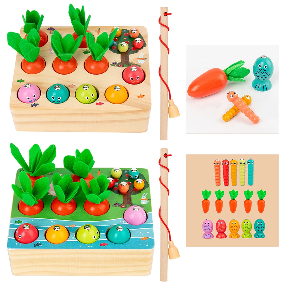 Magnetic Wooden Plucking Toys Fishing Catching Worm for Kids Children