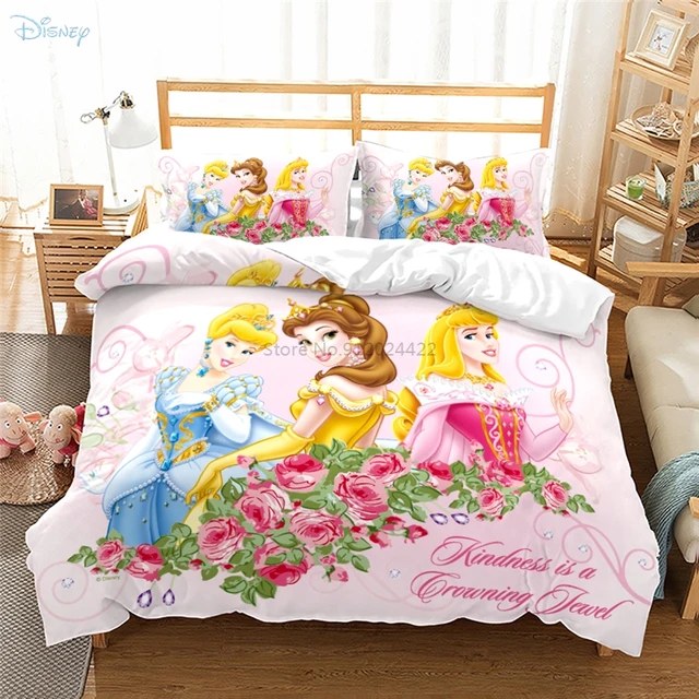 Jogo de cama estampado princesa disney 3d, conjunto capa de