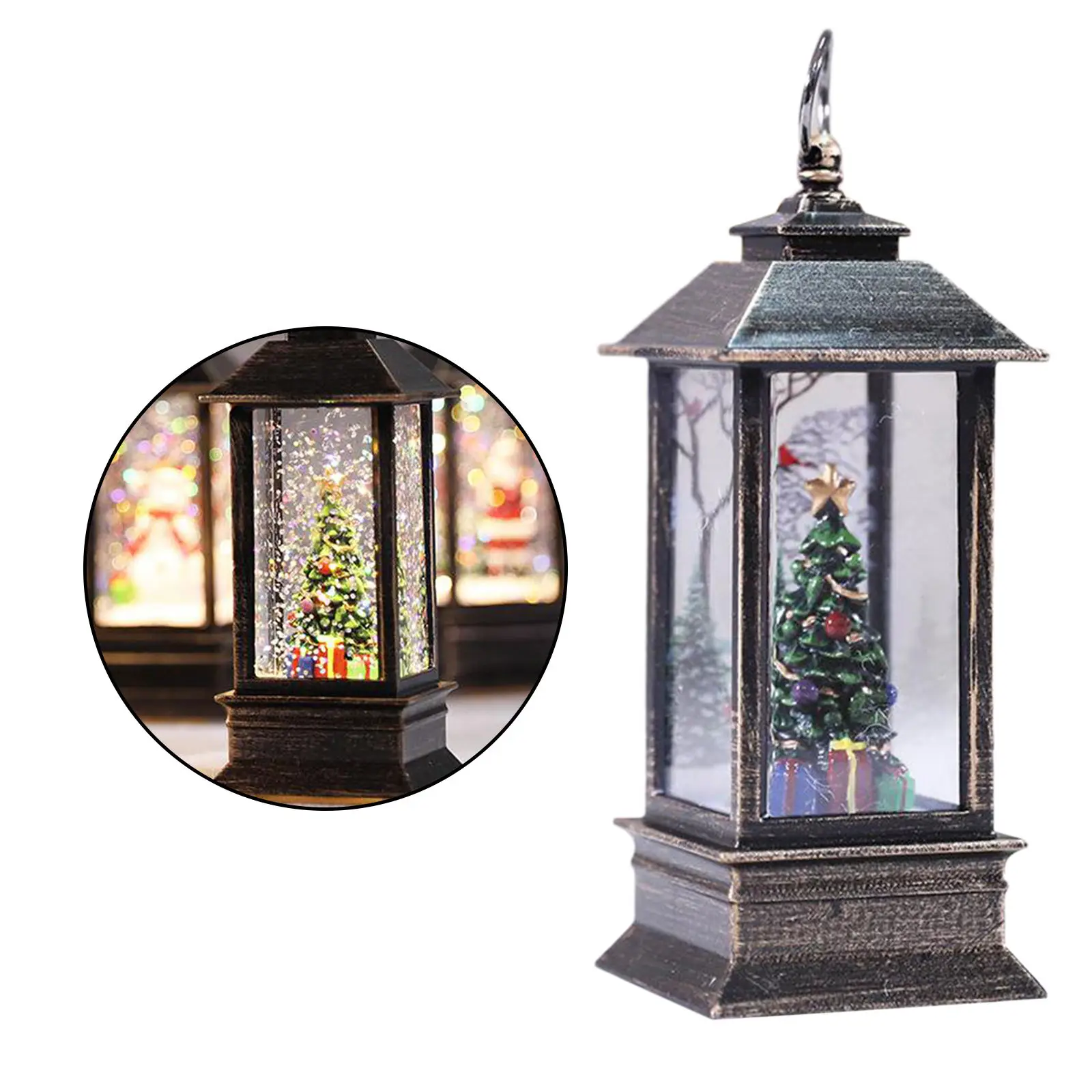 Portable Lantern LED Glow Accent Light Christmas Ornament Holiday Kids Snow Globe Deco Glitter Lantern Women Thyme