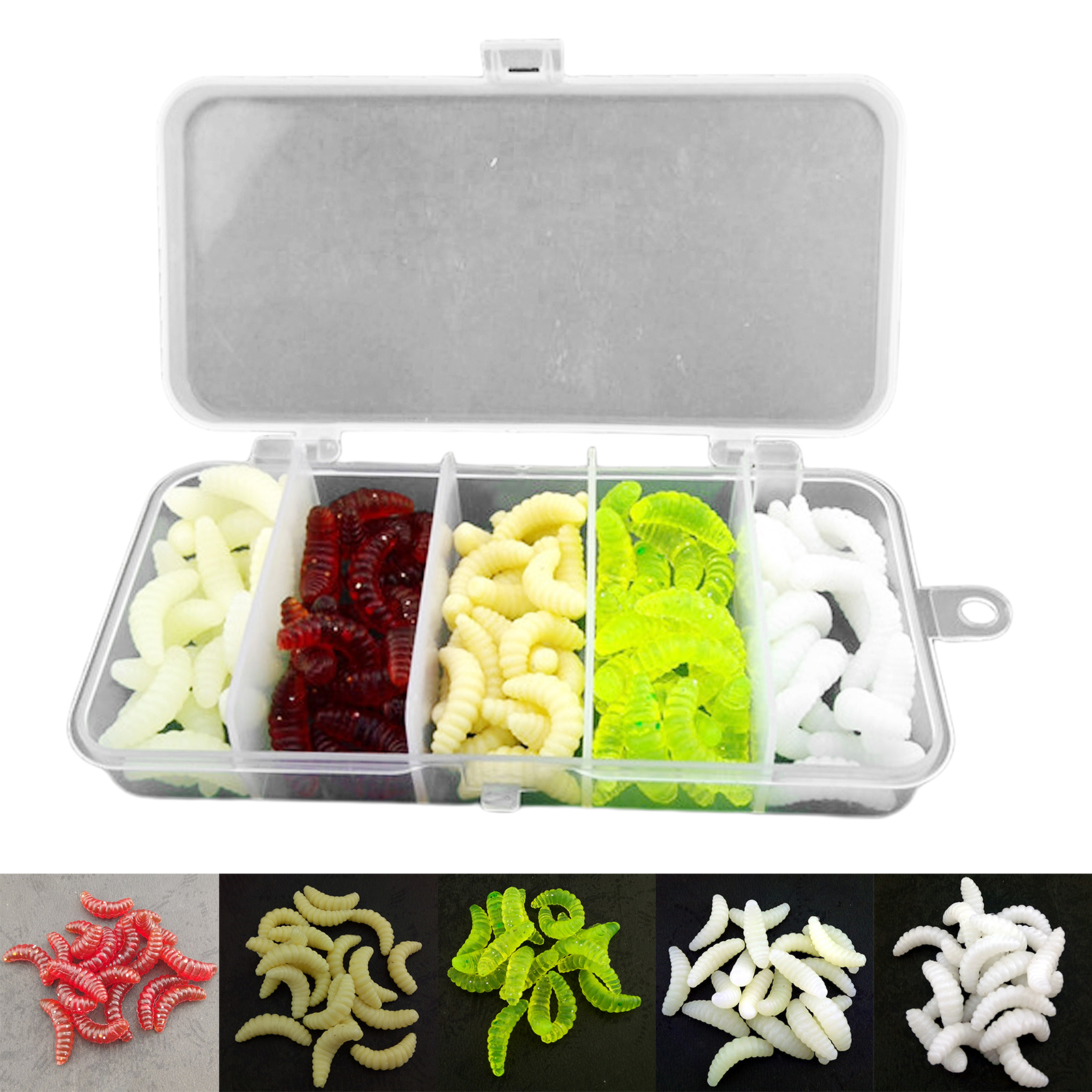 100x Soft Fishing Lures 2.4cm 1inch Larva Worm Swimbaits Trout Baits Tools
