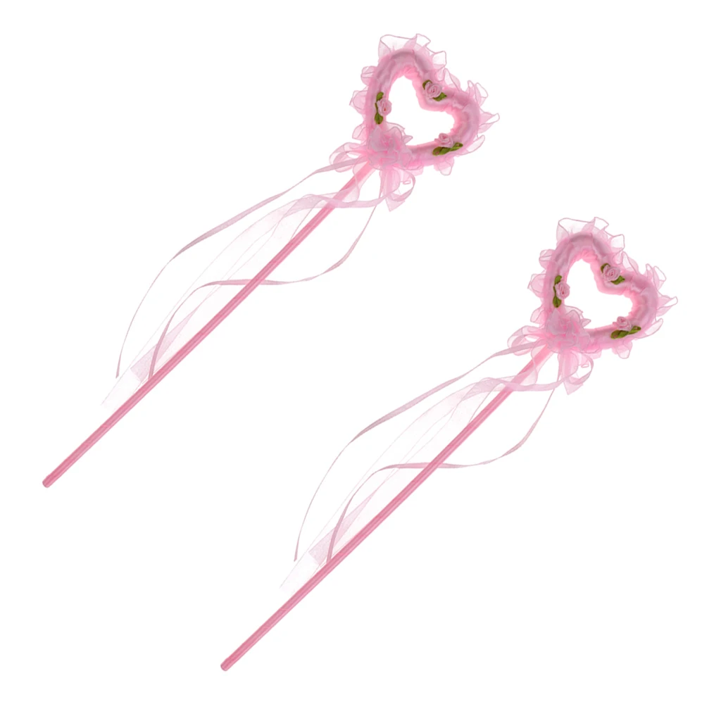 2pcs Fancy Dress Props Fairy Princess Pink Heart Magic Wand For Girls Kids