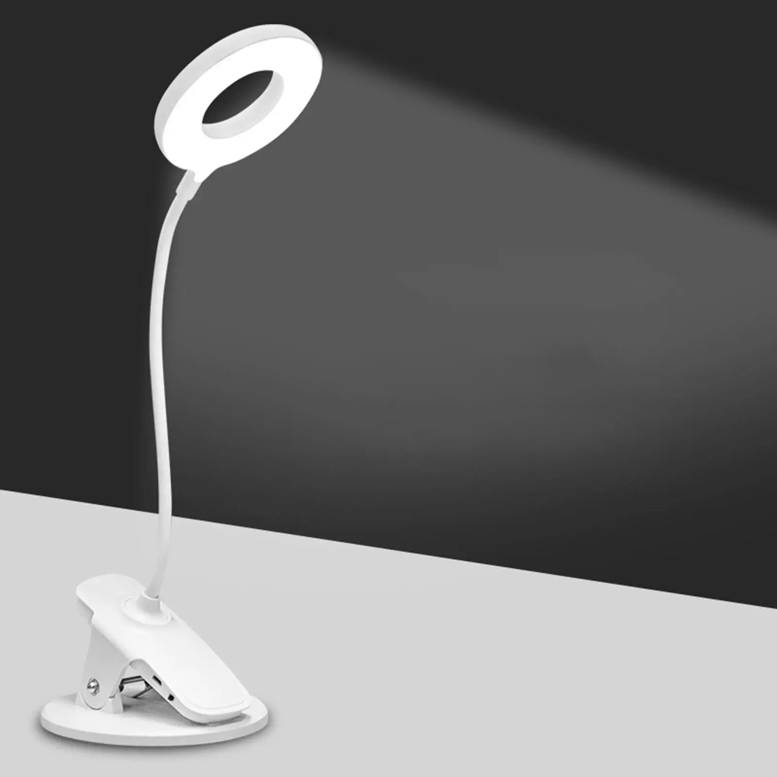 Adjustable Table Light Reading White LED Desk Lamp with Clamp for Headboard Home