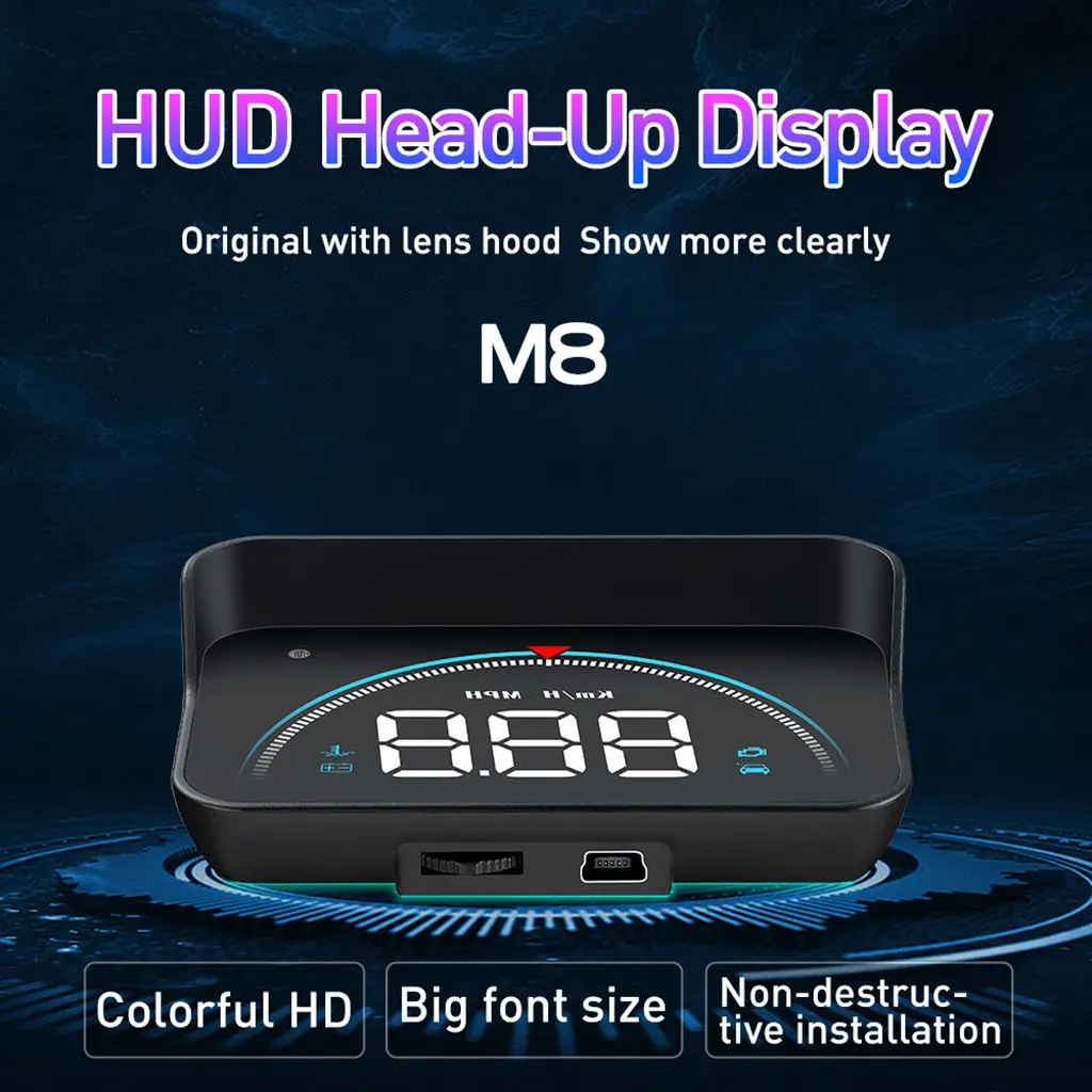 M8 Car HUD Head Up Display OBD2 II Overspeed Warning System Projector Windshield Auto Electronic Voltage Alarm RPM Car Styling