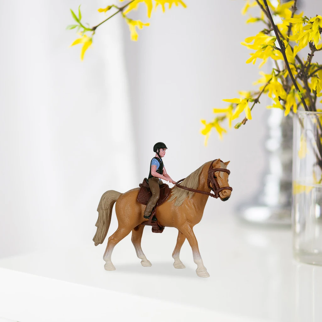 Realistic Solid Plastic Animal Figure Horse with Detachable Rider Figurine