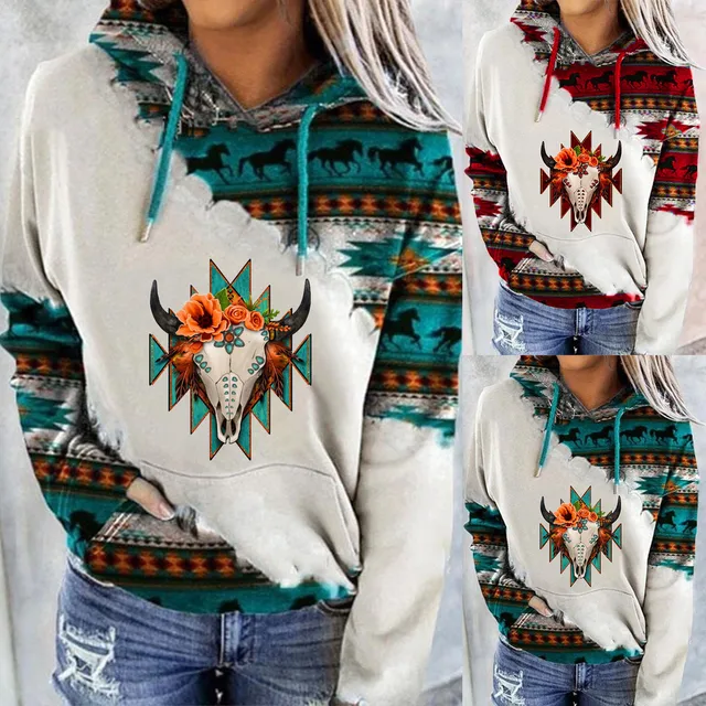 Western Aztec Pullover Womens, Aztec Print Pullover Women