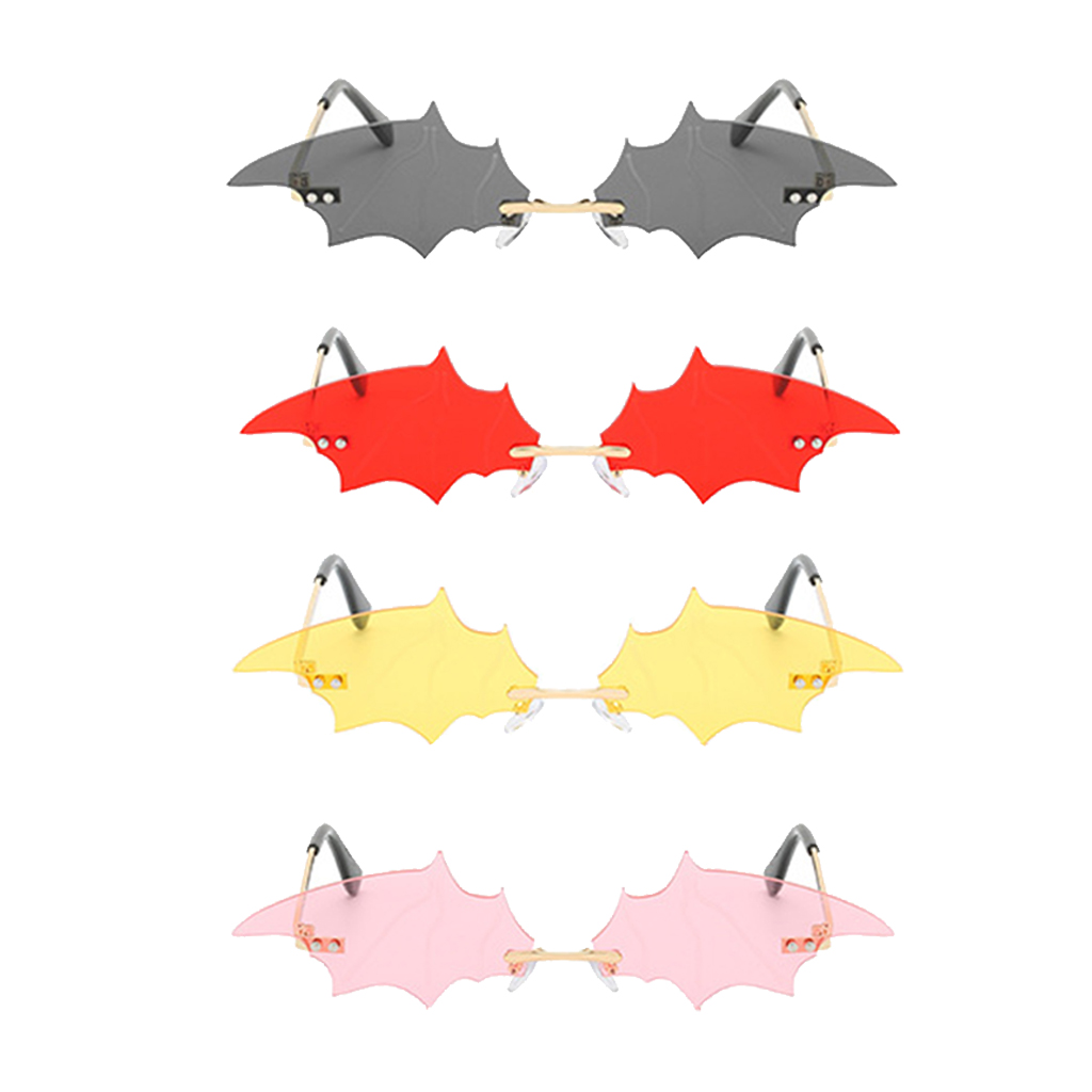Women's Small Cat Eye Sunglasses Luxury Rimless Punk Sun Glasses Bat Shape