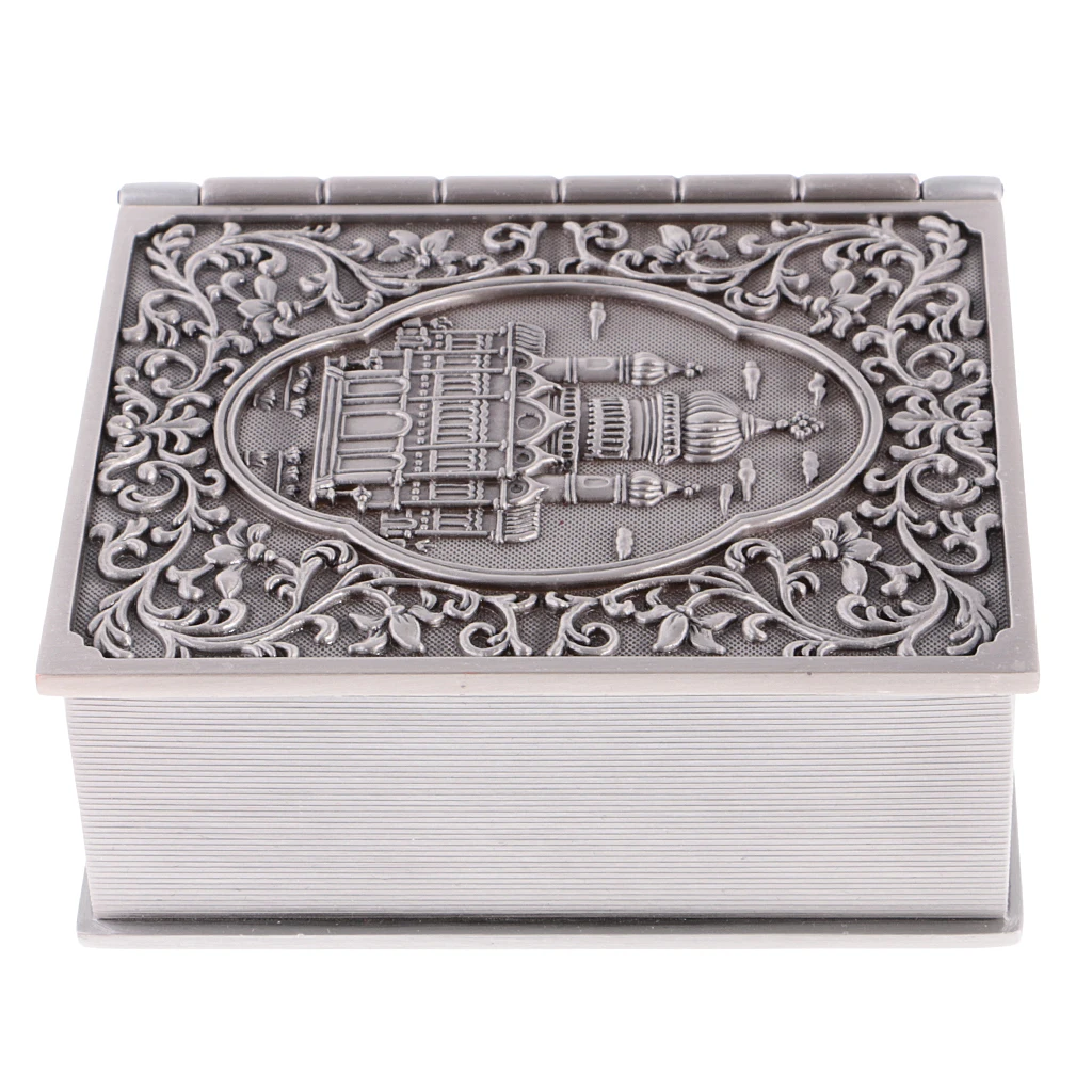 Retro Castle Engraved Book Shape Jewelry Box Case Container Trinkets Holder