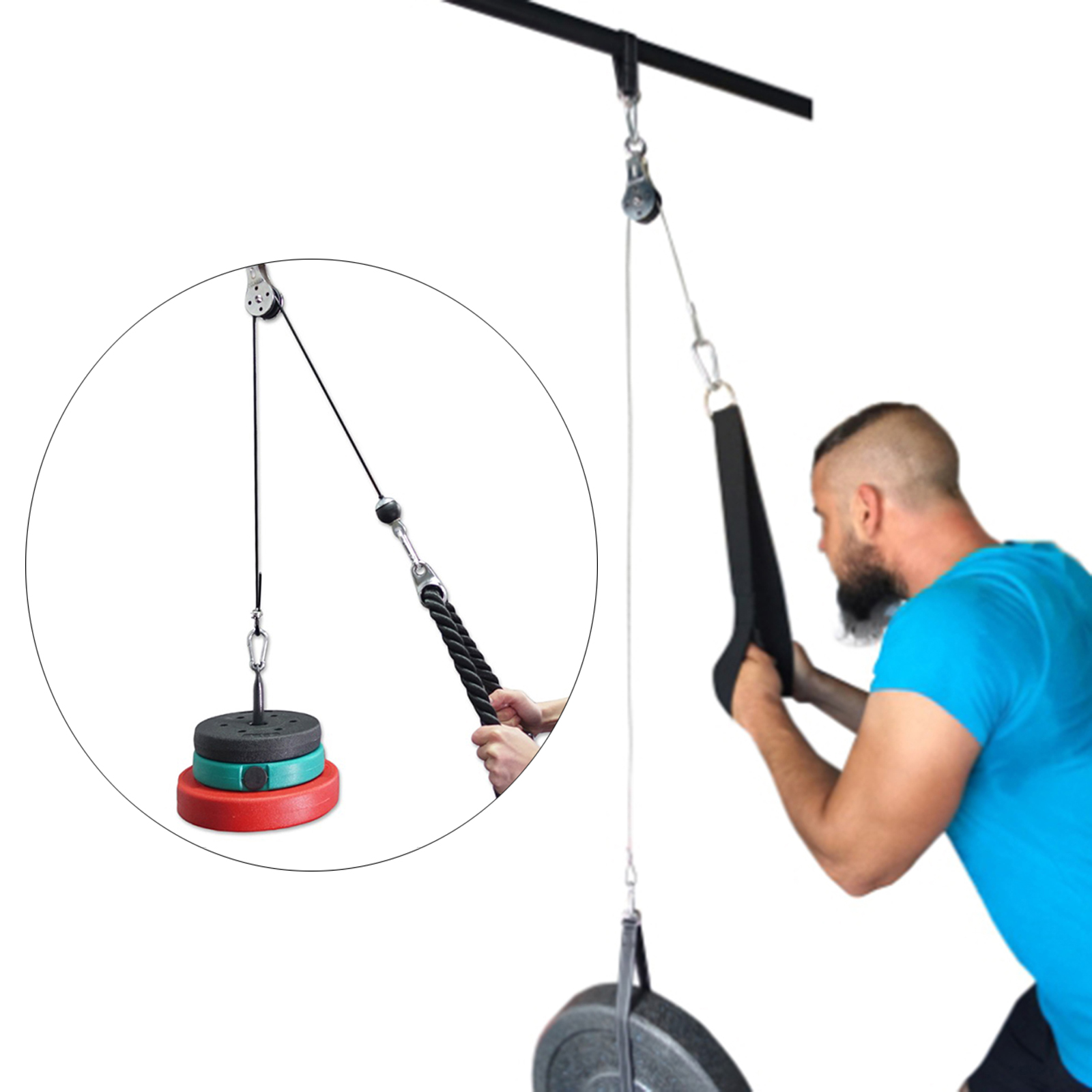 2.3m Lifting Load Adjustable Heavy Duty Steel Fitness DIY Pulley Cable Rope Machine Attachment System Arm Biceps Triceps Train