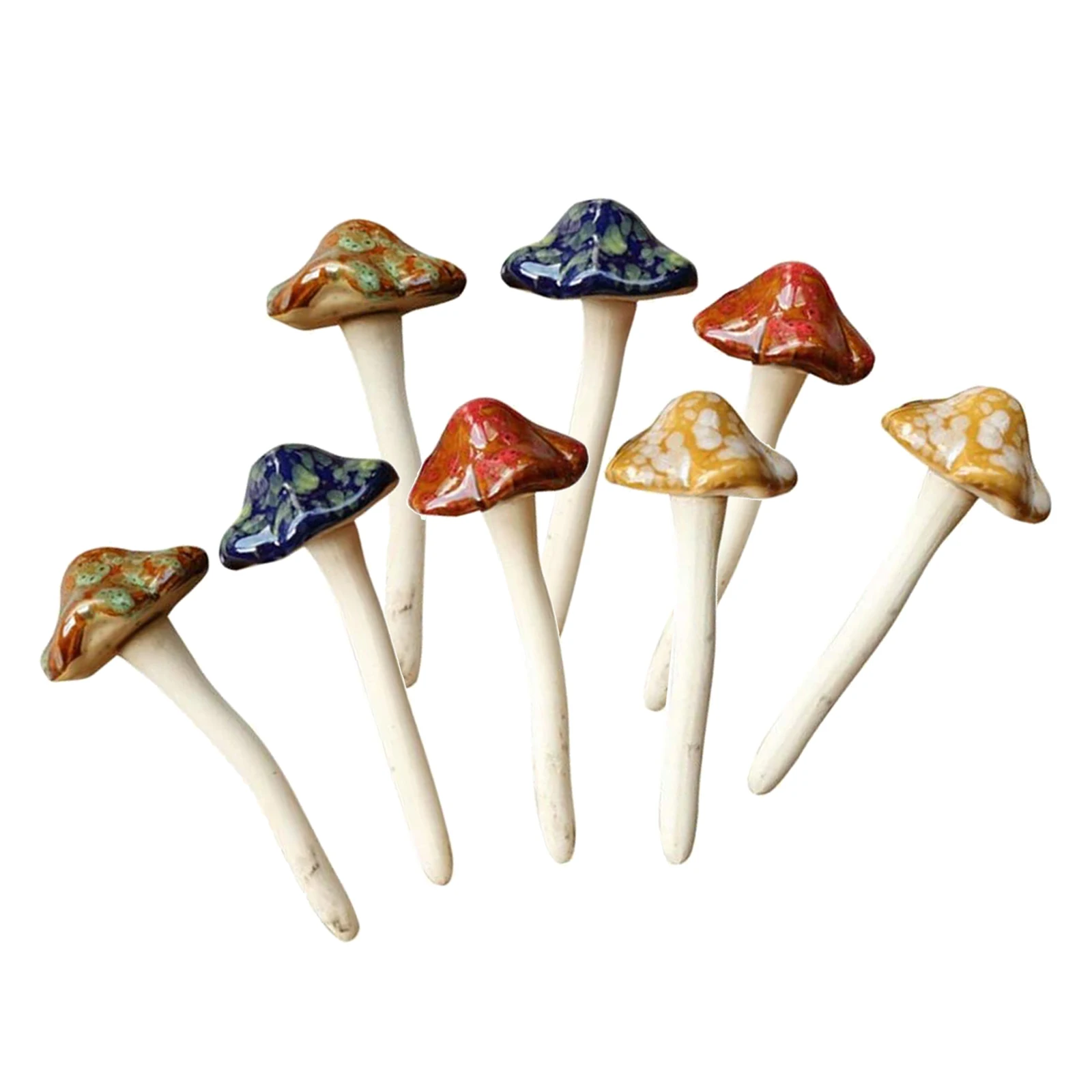 Garden Decor, 8pcs Colorful Ceramic Mushroom for Garden, Yard, Fairy Garden - Lawn Ornament Decor, Pottery Ornament