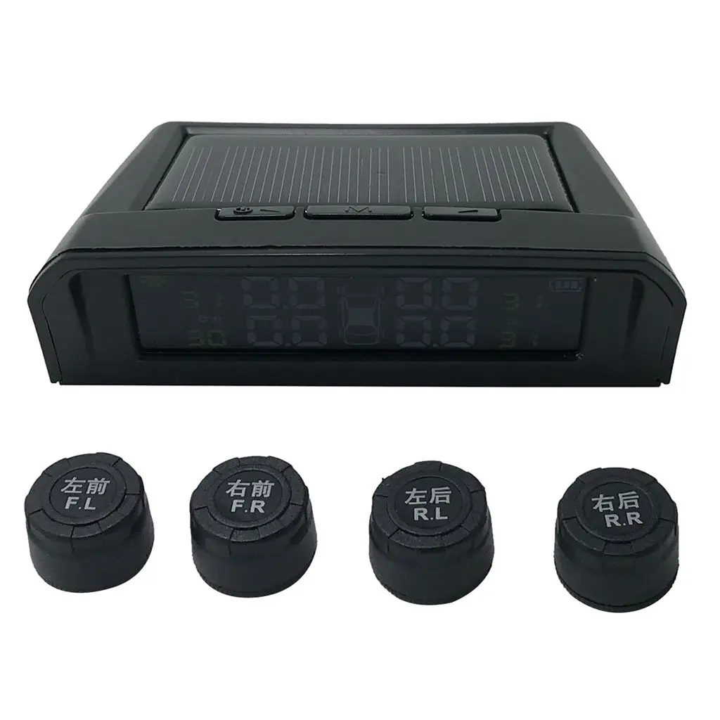 USB+Solar Car Digital TPMS Tire Pressure Alarm Monitor System 4 External Sensors New Auto Security Alarm Systems