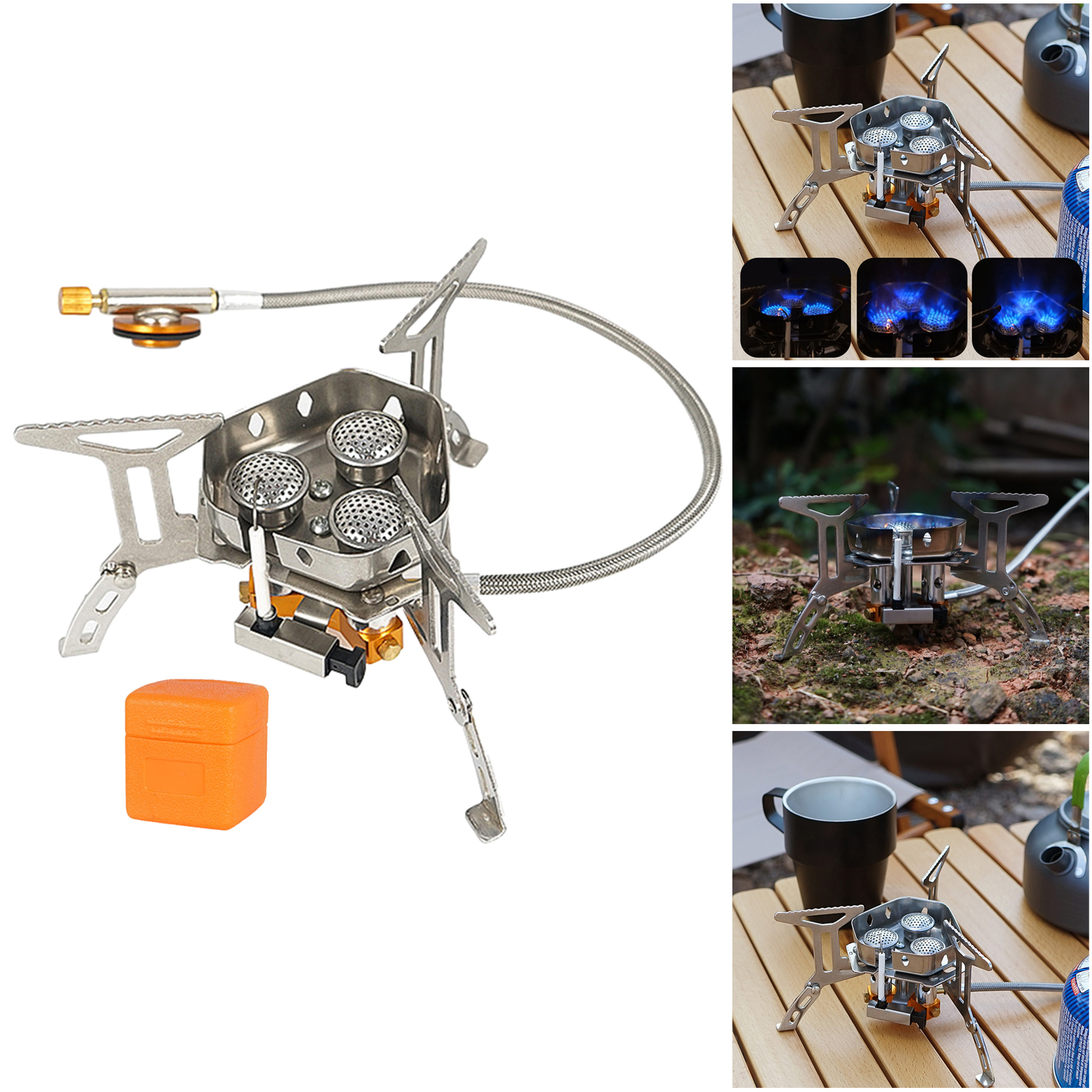 5800W Camping Gas Stove Lightweight 3 Furnaces Heads Folding Portable for Travel Picnic Backpacking Hiking