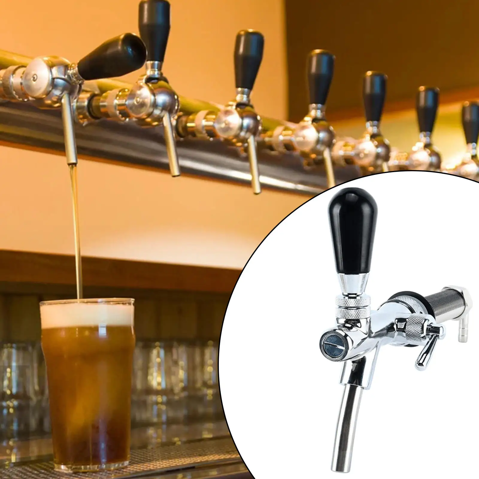 Stainless Steel Beer Faucet Draft Beer Faucet Beer Keg Tap Controllable Flow Longer Spout for Beer Kegging Homebrew Home Bar