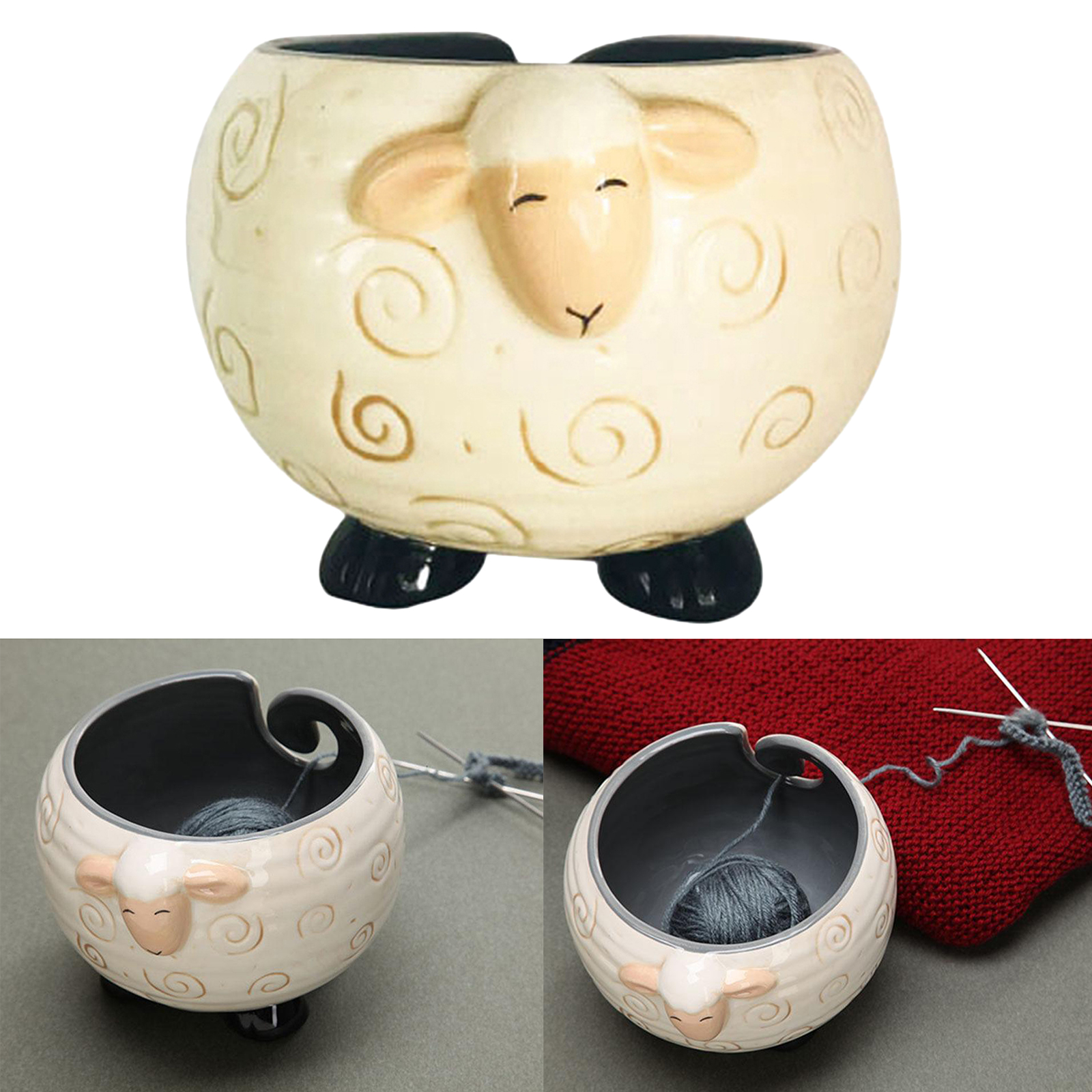 Ceramic Yarn Bowl Crocheting  Holder Adorable Needlecraft Storage Bowl