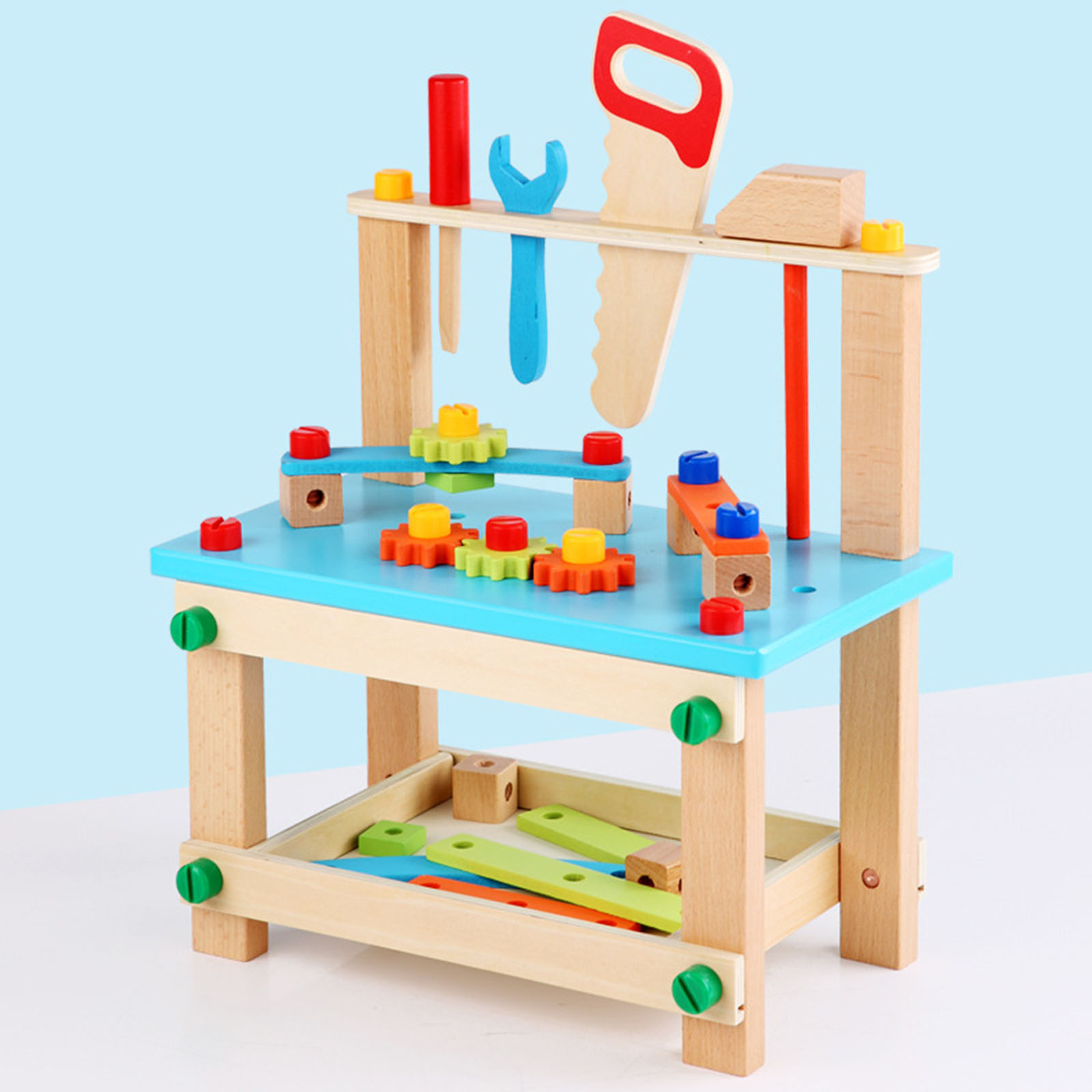 Wooden Tool Workbench Children Kids Play Toy Construction Building Set Gift