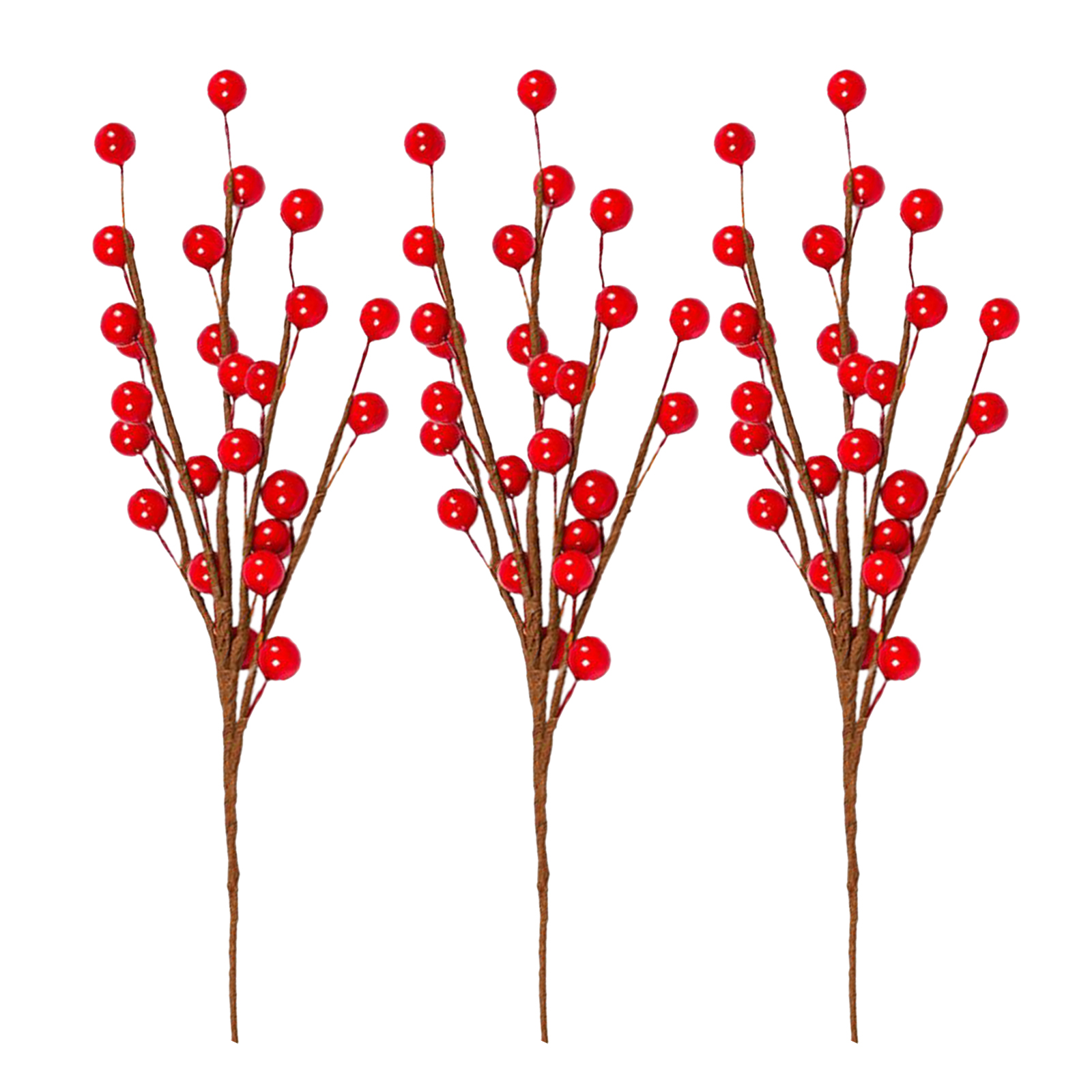 3pcs Artificial Pine Picks, Christmas Red Berries Pine Cones Stems, Mini Stimulation Red Berries Branches