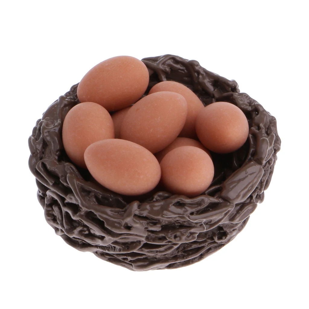 Miniature Chicken Nest with 10 Eggs for A Dollhouse in 1:12 Scale