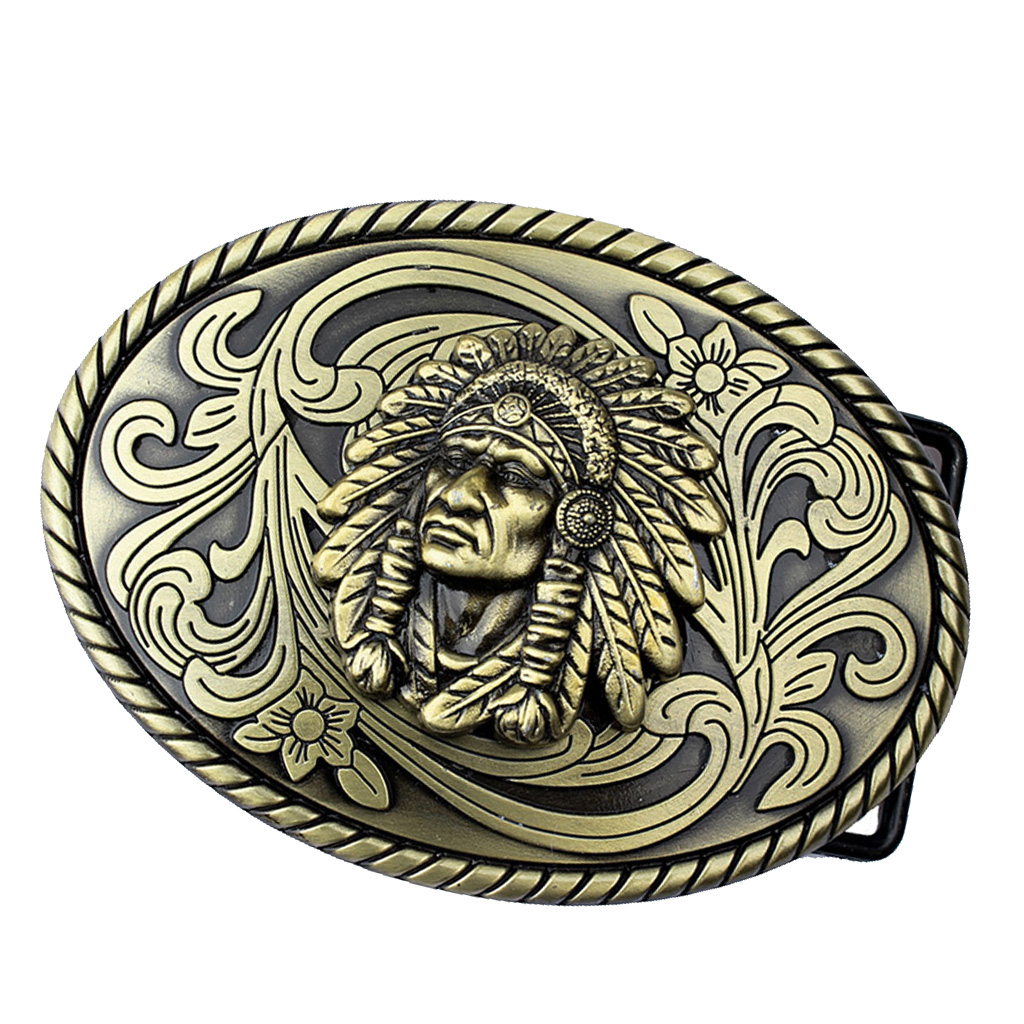 Retro Western Cowboy Bronze Metal Buckle Indian Pharaoh Pattern Belt Buckle