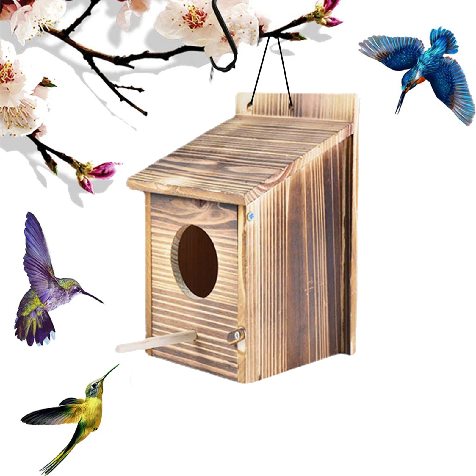 Wood Outdoor Garden Bird House Wall / Tree Mounted Bird Sleeping Nesting Hatching Hut Box